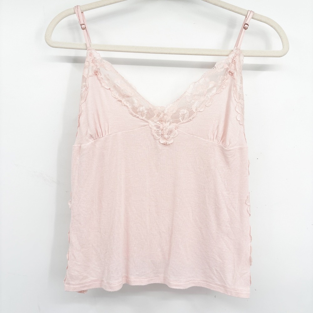 Victoria's Secret Women Pink Lace Trim Coquette Balletcore Cami Tank Top Size M